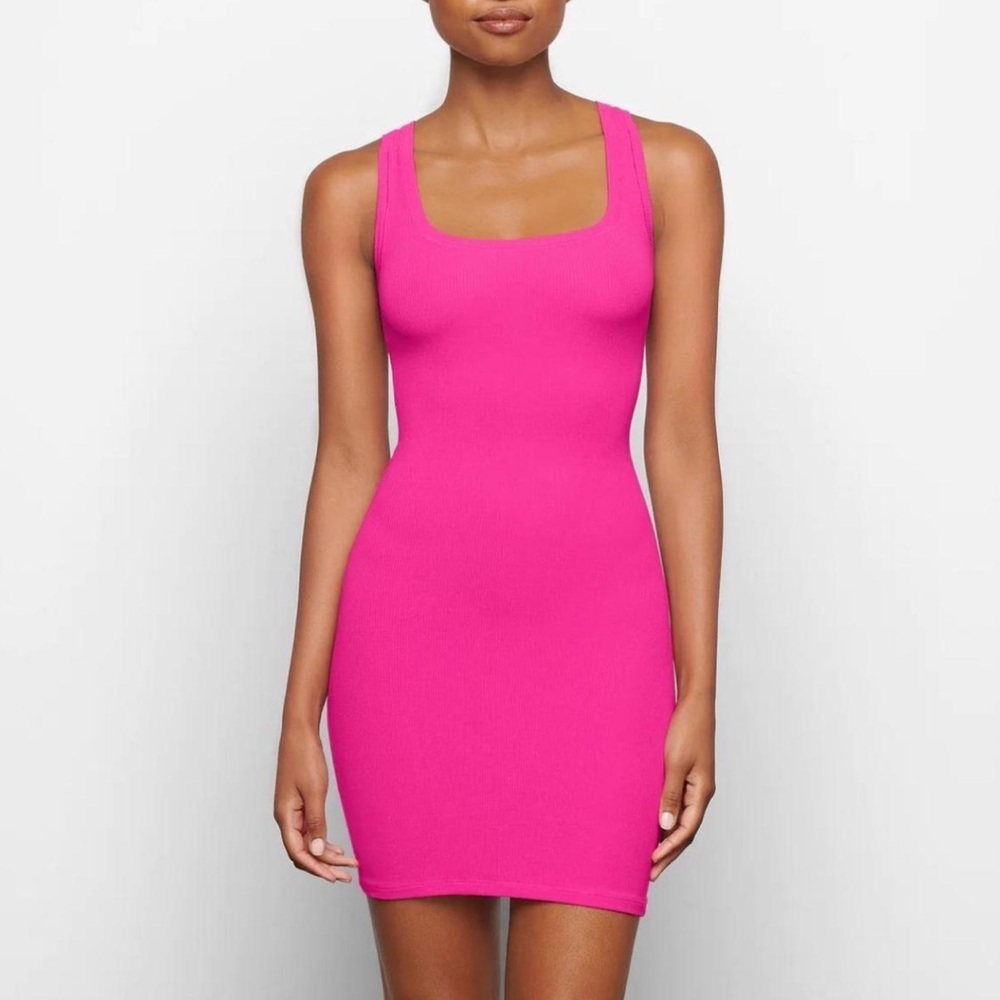 SKIMS Hot Pink Rib Mini Dress